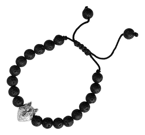 Pulsera Lobo Piedra Volcánica Unisex Protecciòn + Estuche