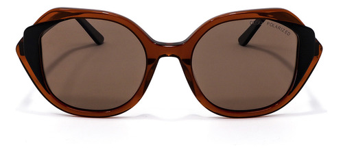 Lente Solar Cloe Para Mujer Forma Hexagonal Armazón Acetato Color Marrón Varilla Marrón Armazón Marrón