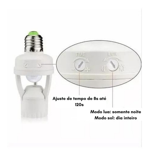 Imagem 4 de 5 de Soquete Sensor De Presença Lâmpada Bocal E27 Movimento 360º