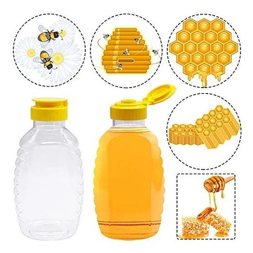 8 Botella Miel Plastico Transparente 16 Onza Recipiente