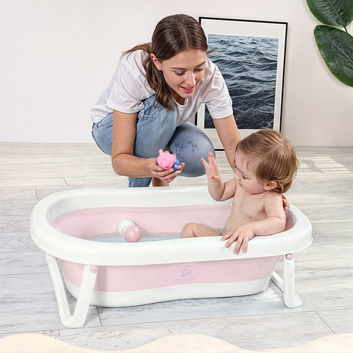 Bañera Plegable Antideslizante Tina De Baño Para Bebés 75 Cm Color Rosa Lisa Ele-Gate