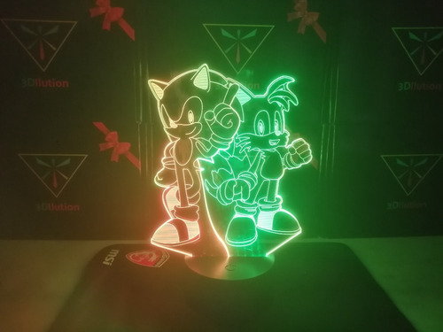 Imagen 2 de 11 de Lampara Mesa Sonic Tails Base Dual Negra