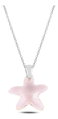 Collar Mujer Estrella De Mar Cristal Rosado Joya En Plata