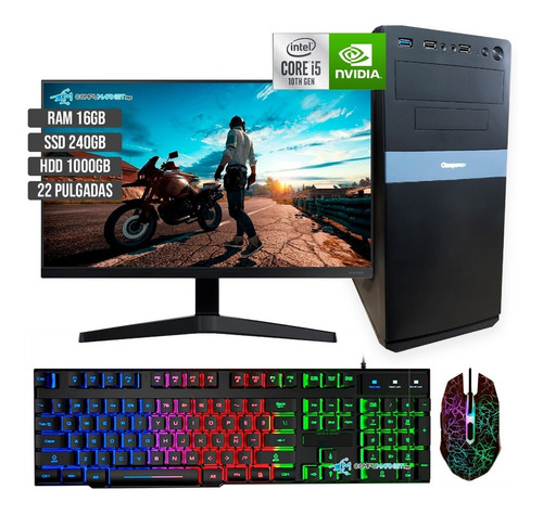 Computador Gamer Core I5 10400 Ssd 240 Hdd 1tb Ram 16 Mon 22