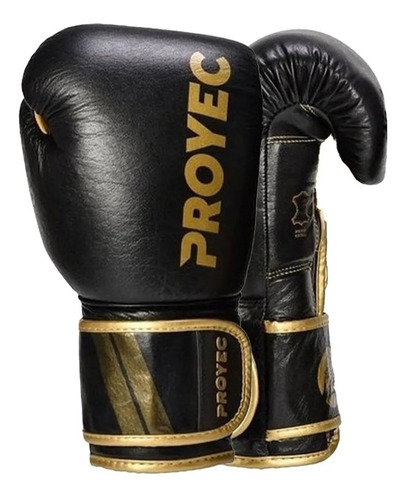 Imagen 2 de 9 de Guantes Cuero Natural Boxeo Proyec Gold Pro Kick Boxing Thai