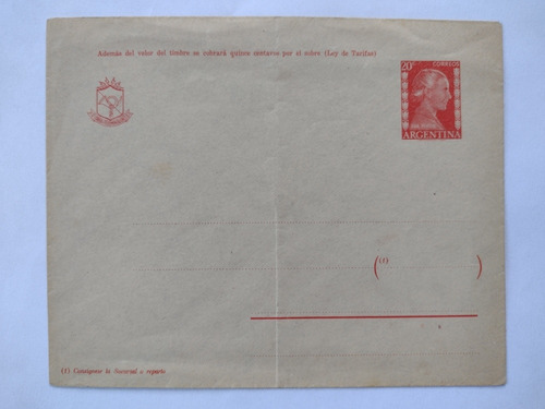 Sobre Entero Postal Sello Eva Perón 