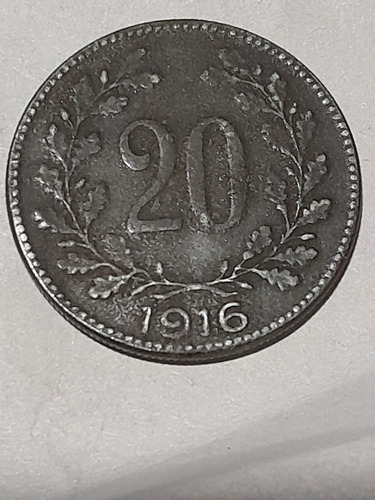 Moneda Hierro 20 Heller 1916 1° Guerra Gran Guerra Austria 