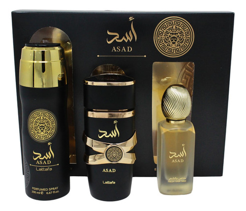 Lattafa Asad Set De 3 Pz Con Body Mist Para Hombre