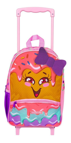 Mochila Infantil Sorvete Basic Candy M Rodinhas  Lancheira Cor Rosa