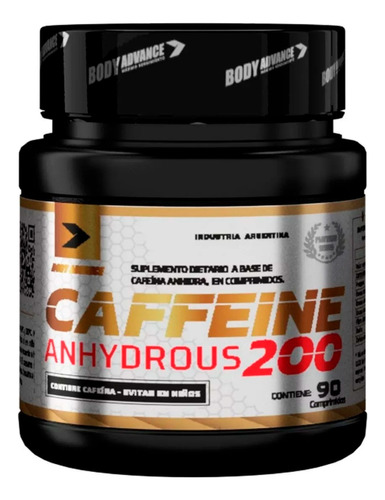 Caffeine Anhydrous 200 Body Advance 90 Comp Cafeína Energia