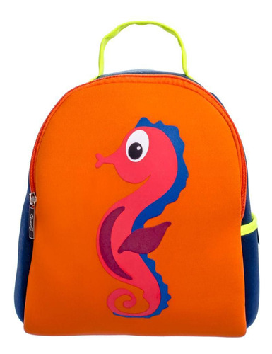 Mochila Infantil Neoprene Gumii - Cavalo Marinho Cor Laranja Desenho do tecido Liso