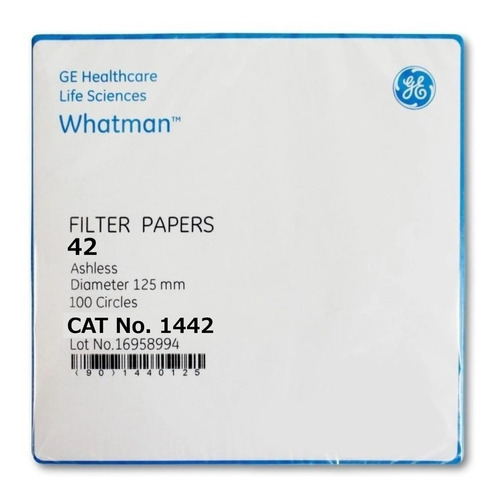 Papel Filtro No. 42 De 12.5 Cm C/100 Whatman