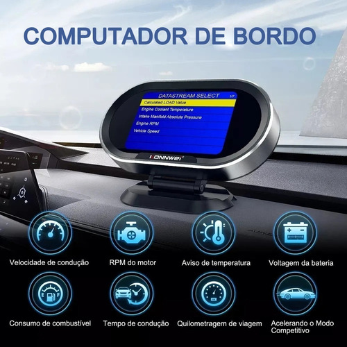 Obd2 Hud Konnwei Kw206 Temperatura Agua Alarma Velocímetro