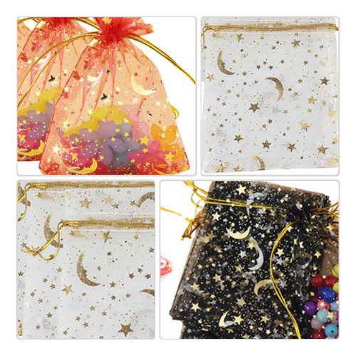 Bolsas De Organza Con Diseño De Luna Y Estrella, 100 Unidade