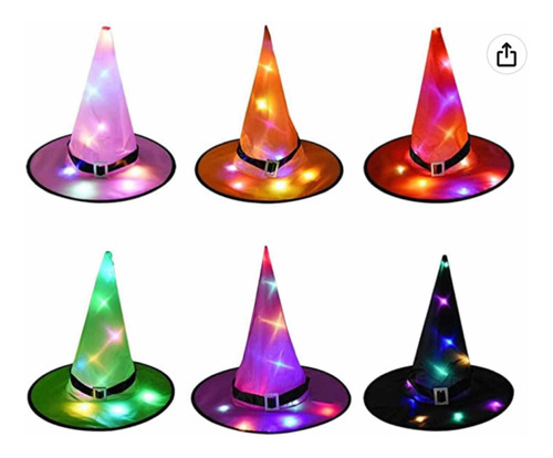 7 Sombrero Bruja Disfraz Con Luz Led Halloween