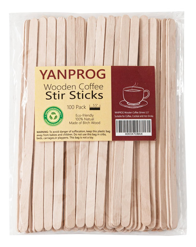 Yanprog Agitadores De Cafe De Madera De 5.5 Pulgadas, 100 Un