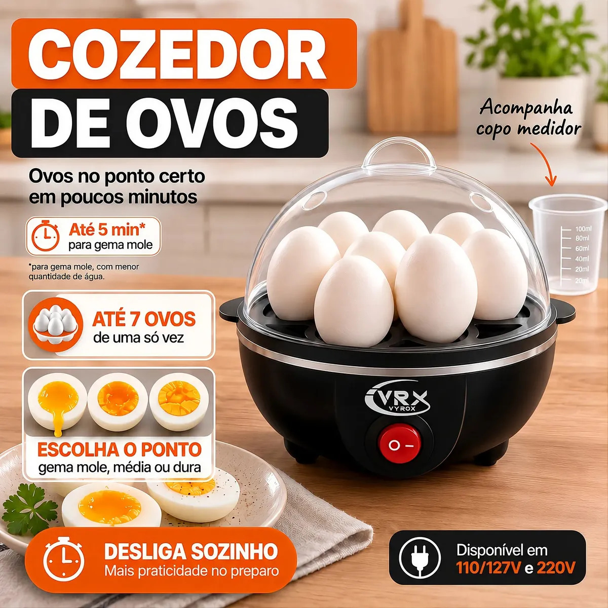 Cozedor De Ovos Elétrico Desligamento Automático A Vapor Portátil Cozinha 7 Ovos Egg Fit Fitness Panela Elétrica Fácil Limpeza Econômico Ovo Cozido Legume