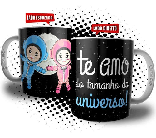 Caneca Casal Namorados Lua - Te Amo Do Tamanho Do Universo