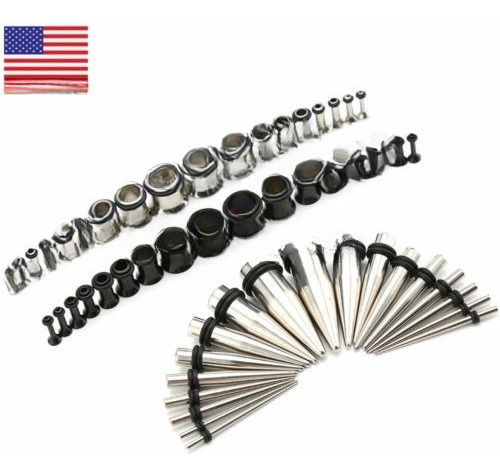 54pcs Acero Inoxidable Oído Medidores Expansor Cuerpo Tramo 