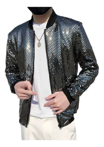 Chamarra Bomber Hombre Abrigo Hip Hop Lentejuelas Brillantes