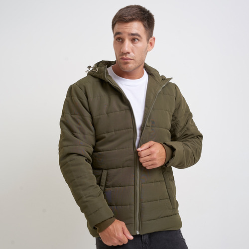 Campera Inflada Para Hombre Con Bolsillos Capucha Con Ajuste