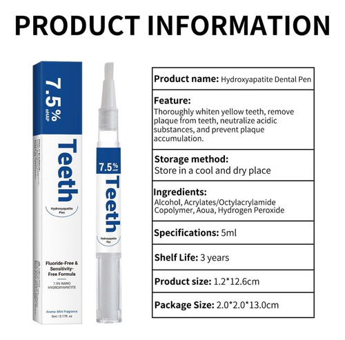 Dental De Hidroxiapatita Al 7,5%, Lápiz Blanqueador Dental