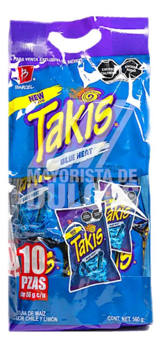 Barcel Takis Blue Azul Heat Botana Bolsa De 10 Pzas 56 Grs