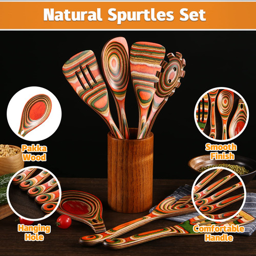 Juego De Utensilios De Cocina De Madera, 7 Piezas