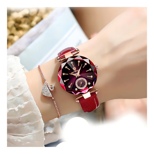 Reloj De Cuarzo De Cuero De Moda Impermeable Poedagar Color De La Correa Púrpura
