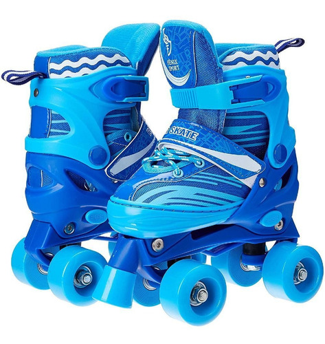 Imagem 2 de 8 de Patins 4 Rodas Clássico Azul Roller Skate C/ Ajuste Promoção