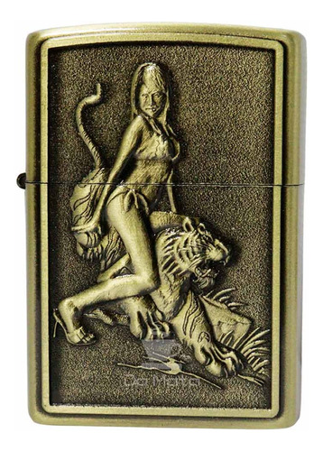 Isqueiro De Metal Dourado Lion And Woman - Da Mata