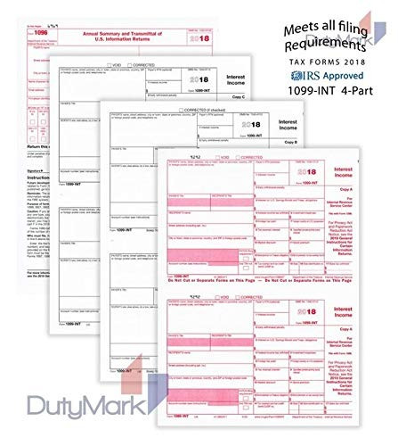 2018 Laser 1099-int Ingresos Set, 4-parte, Kit Para 25 Vende