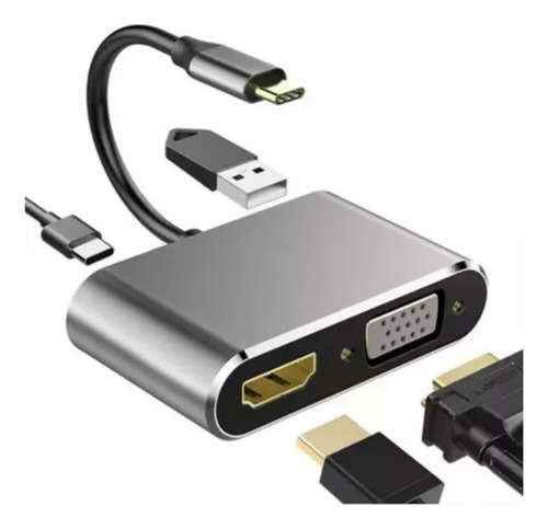 Hub Adaptador 4 En 1, Usb Tipo C 3,0 A 4k, Hdmi, Vga