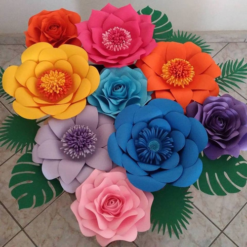 5 Flores Gigante Rosas De Papel 20cm 10cm Casamento Festa | Frete grátis