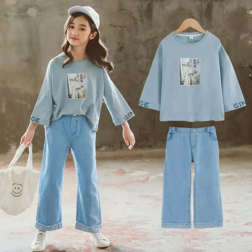 Conjunto 2 Piezas/ Jeans Y Polera Estilo Niña