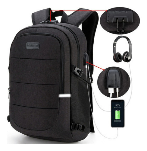 Moxue Mochila Antirrobo Mochila Impermeable Para Portátil De 15,6i Color Negro