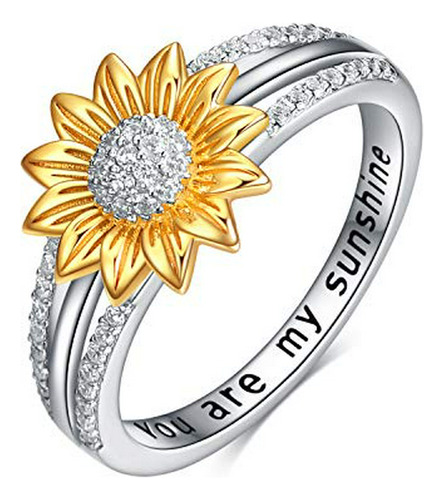 Anillos - Yfn Sterling Silver You Are My Sunshine Sunflower 