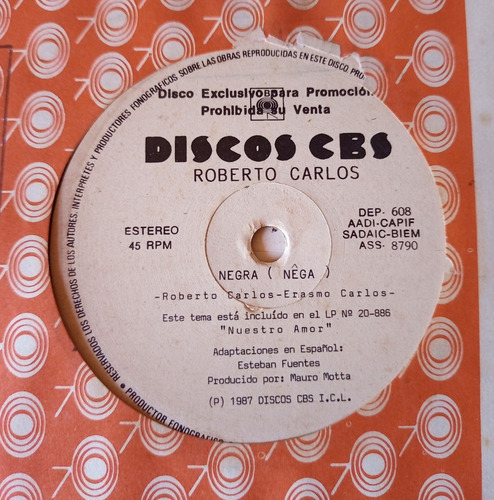 Roberto Carlos Negra (nega) Promo Simple (Usado)