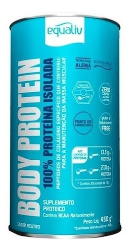 Body Protein Equaliv 450g 100% Proteína Isolada Zero Carbo