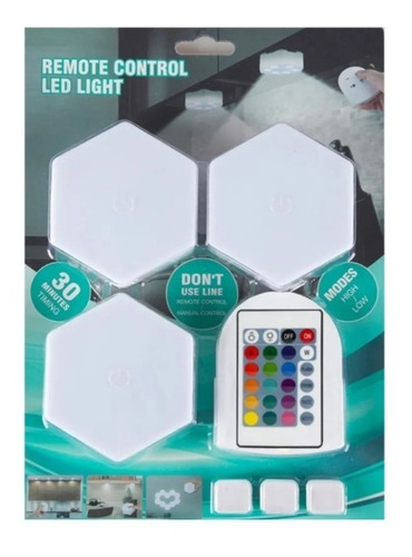 Imagen 4 de 7 de Luz Hexagonal Rgb Colores Pack 3 Unidades Touch + Control