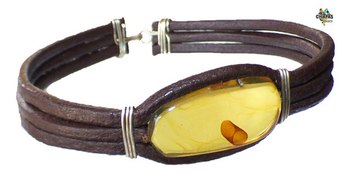 Pulsera Con Ámbar Autentico De Chiapas / Piel Y Alambre Pl1