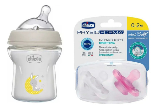 Set Recien Nacido Chicco 1 Mamadera 150ml Vidrio 2 Chup Nena