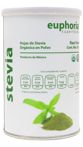 Stevia Orgánica En Polvo 50g Euphoria Superfoods Hojas Polvo