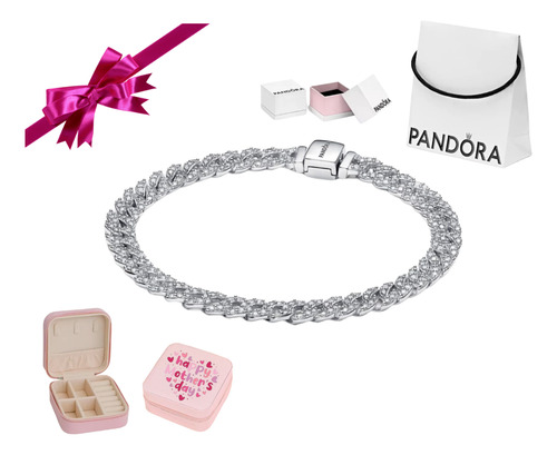 Pandora Pulsera De Cadena Timeless Cubana Pavé Original Plateado 16 Cm 16 Cm