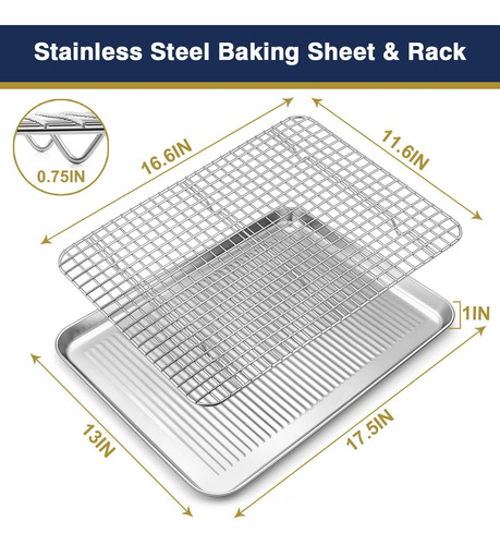 Juego Bandeja Para Hornear 17.6 Estante 2 Sarten Hoja