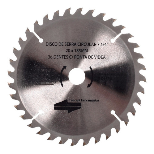 Imagem 4 de 4 de Disco De Serra Circular 7.1/4 20x185mm 36 Dentes Ponta Videa