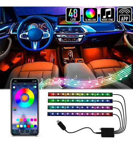 Tira De Luces Led Para Interior De Coche X4 Multicolor 36 Le