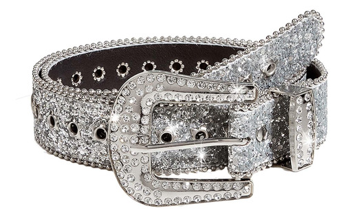 Cinturón De Diamantes De Imitación Con Ojal, Hebilla De