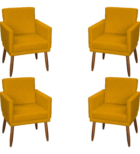 Kit 4 Poltronas Decorativas Reforçadas Para Sala De Recepção Cor Mostarda Desenho Do Tecido Suede Liso