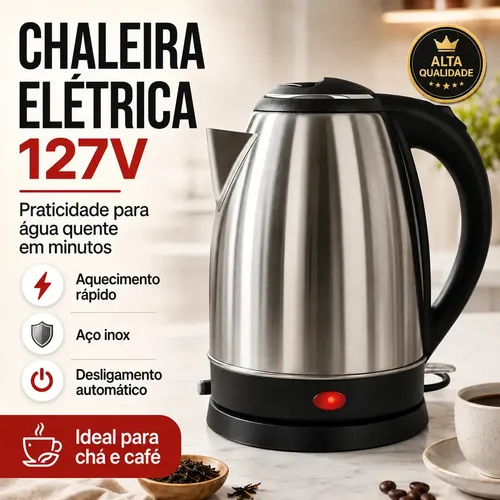 Chaleira Eletrica Jarra Inox 2 Litros Ferve Agua Rapido Cafe Lamericano